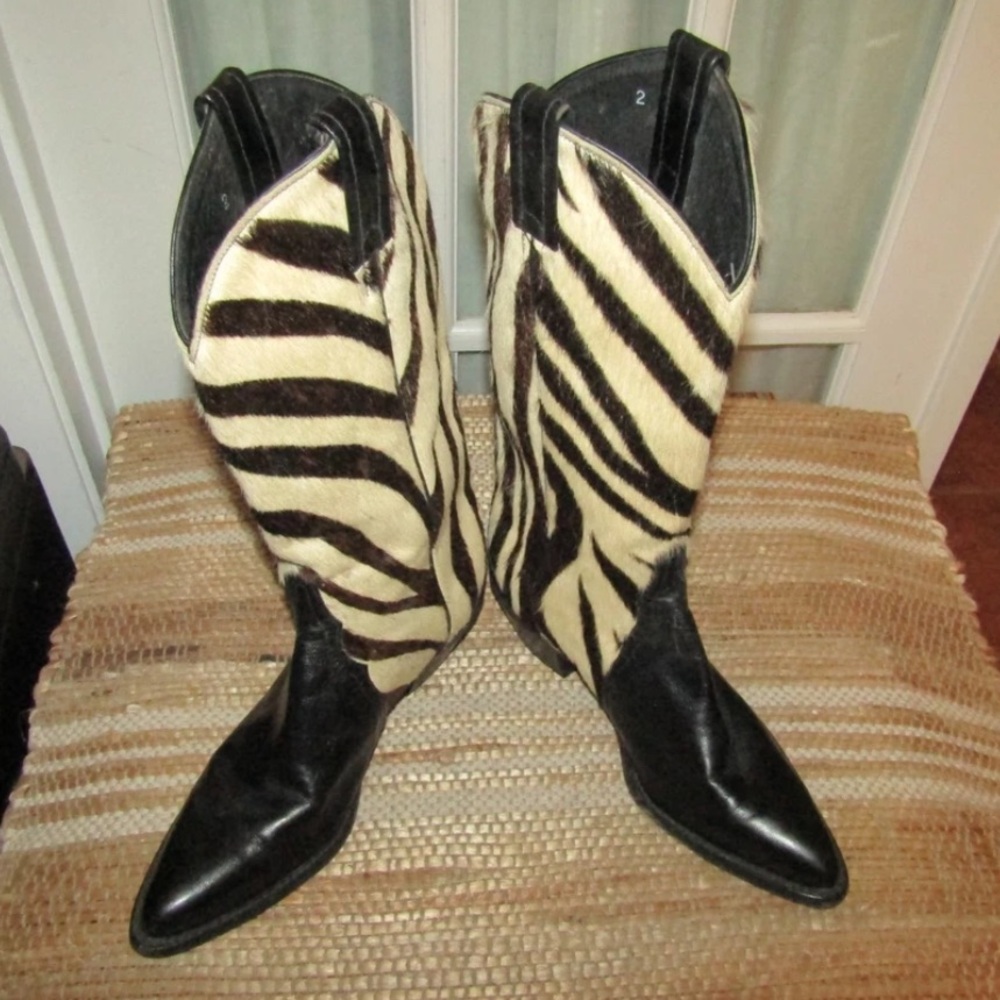 Tony Lama Black and White Zebra Heeled Boots